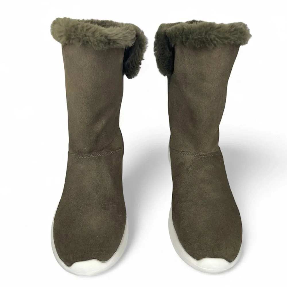 Skechers GoWalk GogaMat Genuine Leather Suede Faux Fur Fold Down Boots Size 8